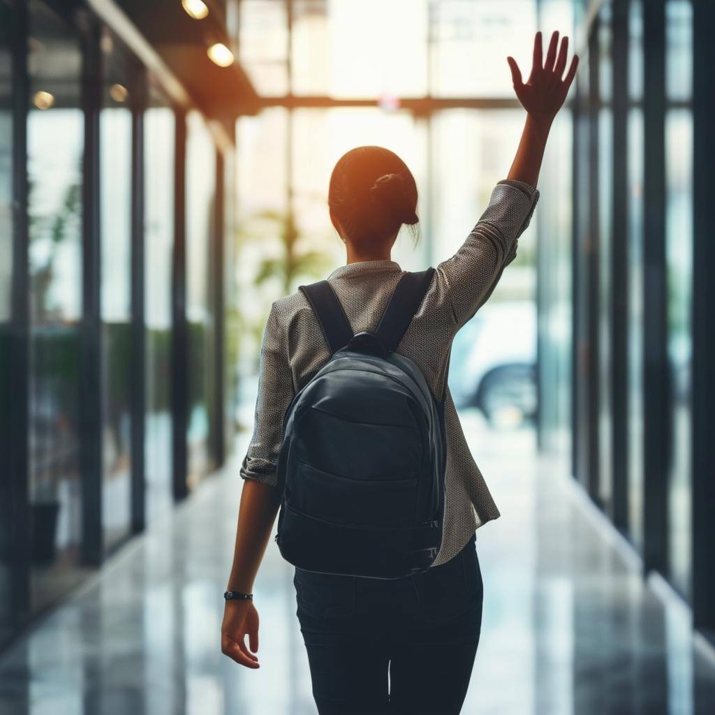 A person leaving the company offboarding and waving goodbye